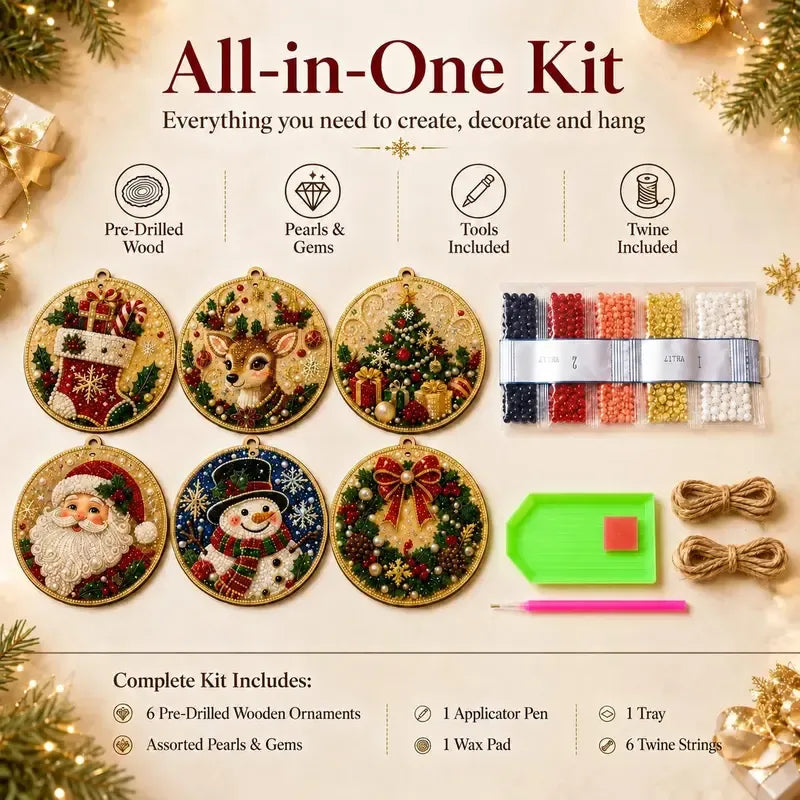 ๐Beginner-Friendly Christmas Pearl & Gem Diamond Painting DIY Kit | 6 Festive Ornament Designs with Sparkling Pearls, Faceted Gems & 3D Layered Detail ๐