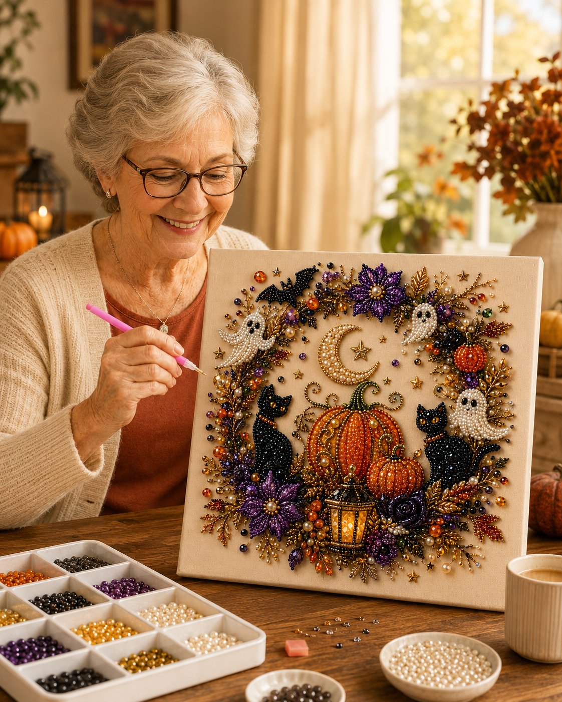 🔥Last Day 50% OFF – 👻✨ Halloween Pearl Art DIY Kit – Turn Tiny Pearls into Spooky-Cute Magic