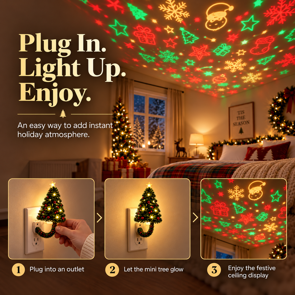 ✨ Magical Christmas Projector - 6 Festive Light Patterns for Cozy Nights & Holiday Gift 🎁