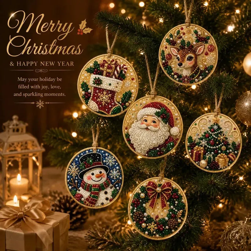 🎄Beginner-Friendly Christmas Pearl & Gem Diamond Painting DIY Kit | 6 Festive Ornament Designs with Sparkling Pearls, Faceted Gems & 3D Layered Detail 💕