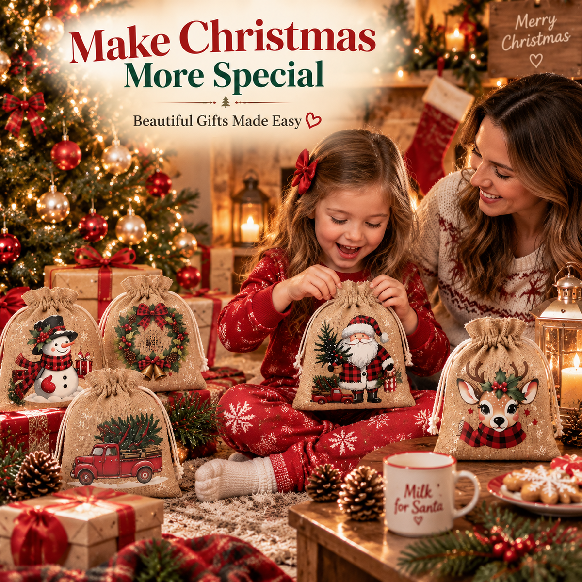 Reusable Fabric Bags with Drawstring Closure – Perfect for Christmas Gifts, Candy & Small Surprises