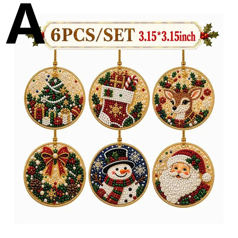 🎄Beginner-Friendly Christmas Pearl & Gem Diamond Painting DIY Kit | 6 Festive Ornament Designs with Sparkling Pearls, Faceted Gems & 3D Layered Detail 💕